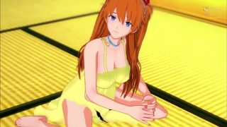 Horny Asuka in yellow dress gives you a guided handjob – Evangelion